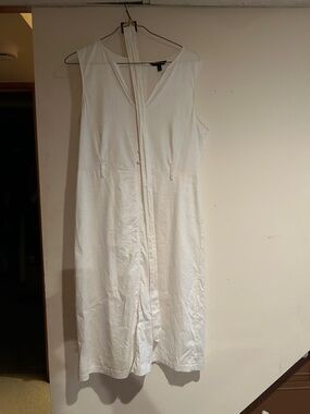 Banana Republic White Sleeveless V-Neck cotton belted Midi Dress